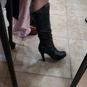 Black faux leather boots